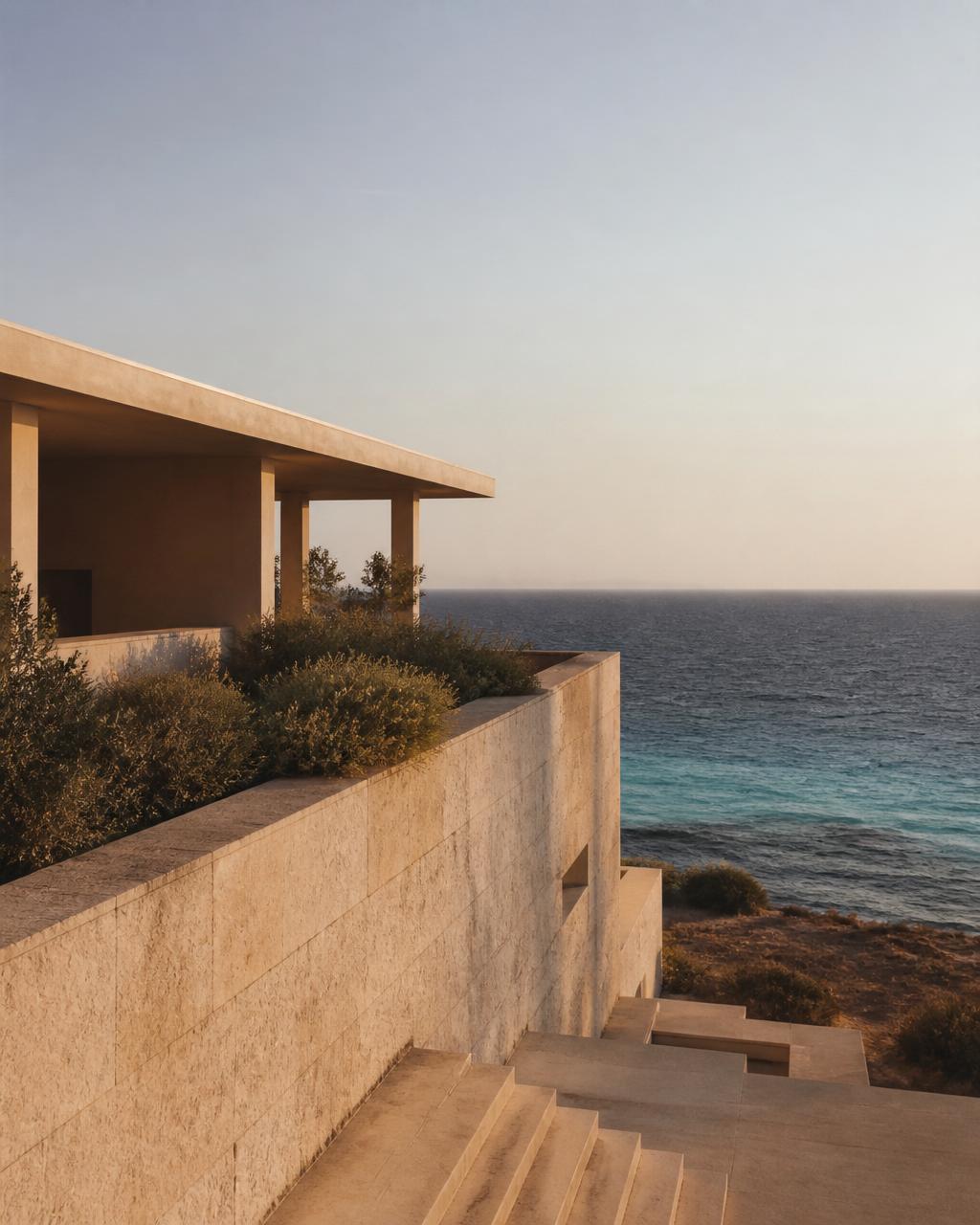 Ruhige Küstenarchitektur am Roten Meer im Abendlicht